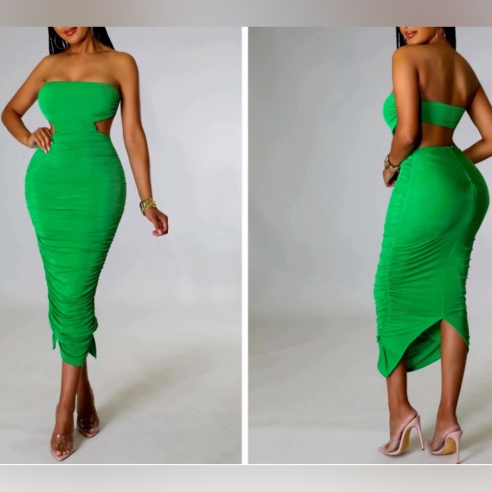 Lilyful Emerald Green Cutout Maxi Dress Emerald Stretch Tube Strapless